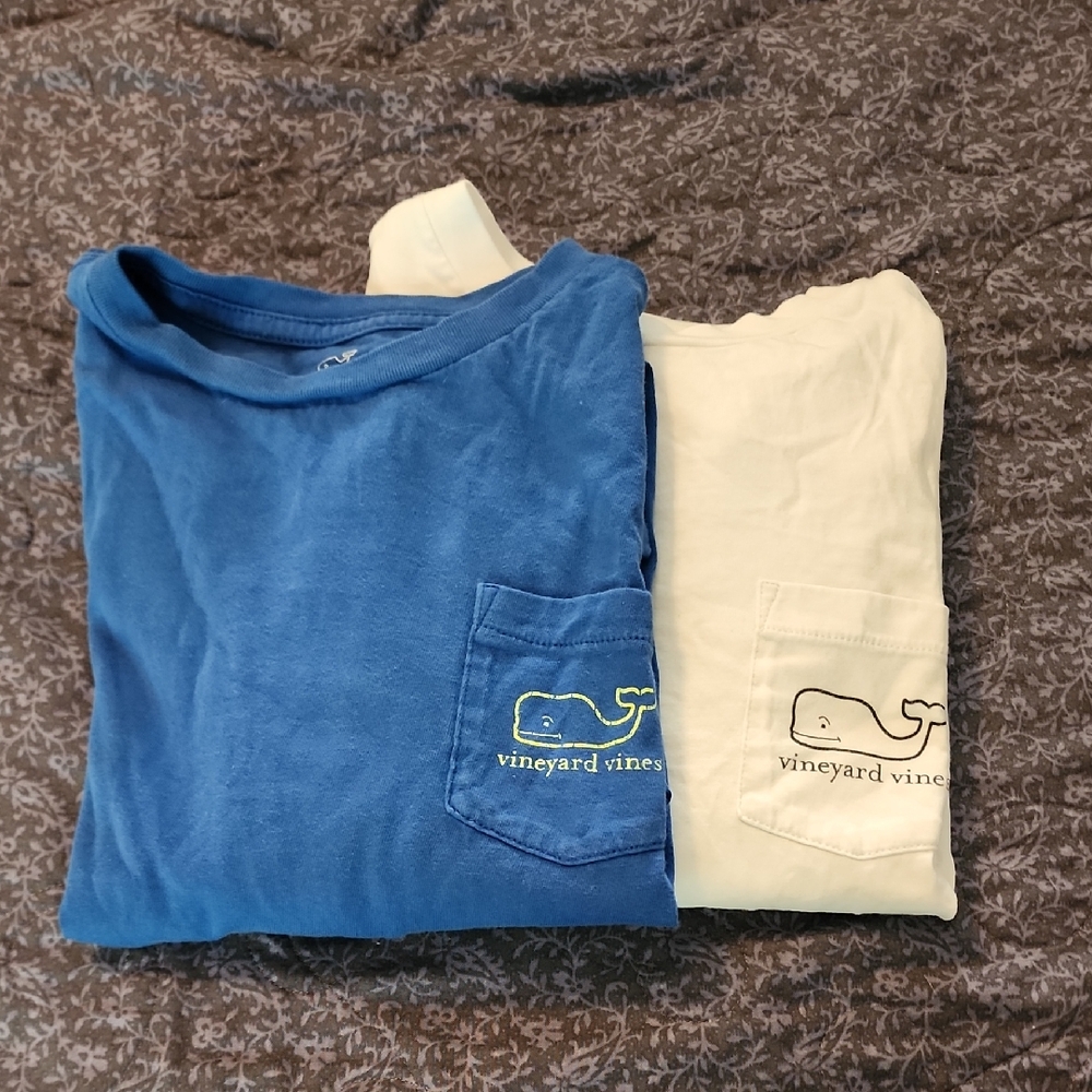 Vineyard Vines Pocket Tee Pair in Blue and Cream